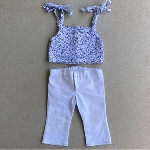 American Girl White Capri Pants Jeans With Blue Floral Crop Top Ties at shoulder